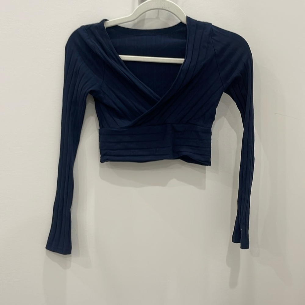 Blue (Navy) crossover long sleeve crop top